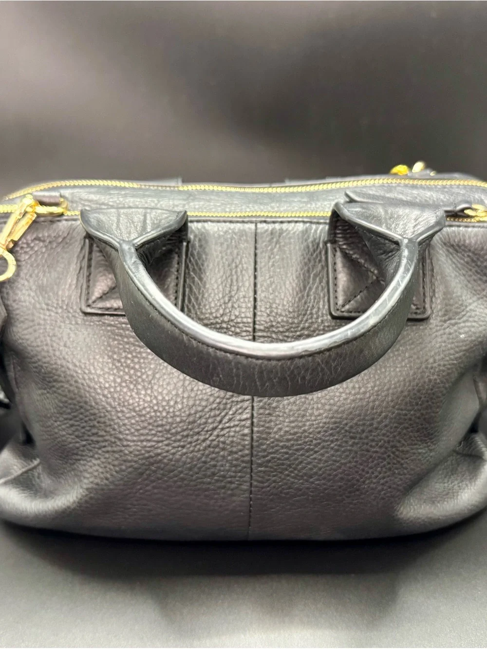 Vince Camuto Black Pebbled Leather Satchel Bag with Gold Hardware - Picture 3 of 8